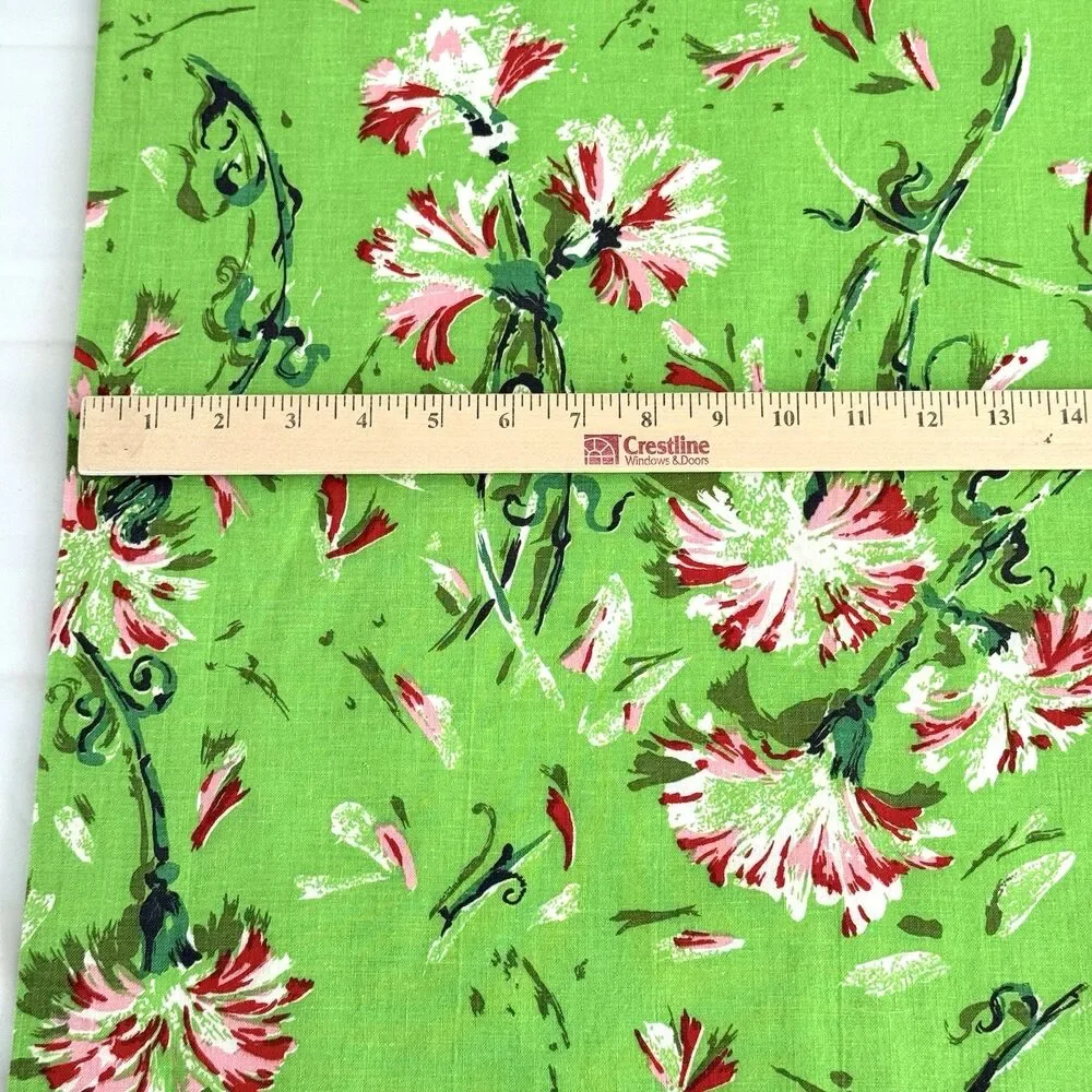 Vintage Fabric Cotton Retro 1960's Chartreuse Red Pink Indian Head Inc. 4+ yards